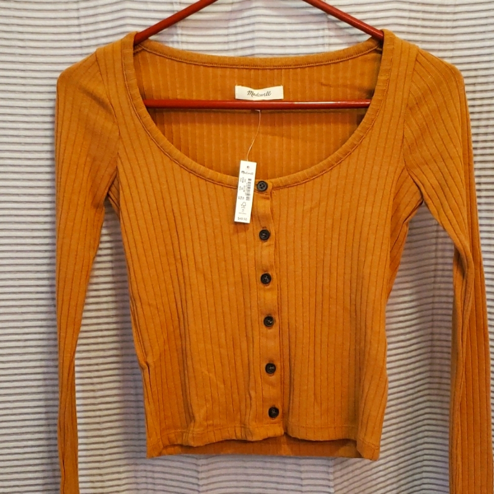 Madewell rust colored long sleeve button up t-shirt, NWT, size xxs